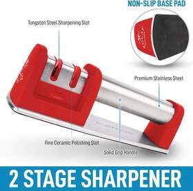 Zulay 093674193703 Kitchen Knife Sharpener For Straight And Serrated Knives - Red