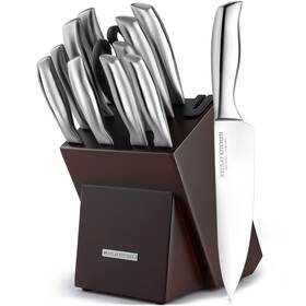 Zulay Kitchen 195702020088 12 Piece Stainless Steel Knife Set With Block And Sharpener -... Fast Ship