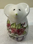 Laurie Gates Pottery Mouse Cheese Shaker Dispenser Holding Flowers Painted 1998. Fixed Price $17.50.