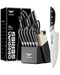 Haugo 14 Pcs German Stainless Steel Kitchen Knife Set With Block Sharpener. Fixed Price $54.40.