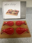 Alex Liddy 5 Piece Tasting Plate Set, Mini Red Spoons/bamboo Board Appetizer. Fixed Price $9.97.