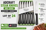 Lot Of 24 New Adcraft MS-2000 Steak Knives Black Handle Rounded Tip. Fixed Price $27.65.