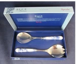 Nib Spode Blue Italian Salad Servers Porcelain Stainless Steel Fork & Spoon 10". Fixed Price $39.95.