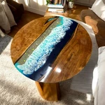 Unique Round Epoxy Console Table Top Ocean Design Luxury Cafeteria Furniture Dec. Fixed Price $399.00.