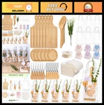 61 Pc Bamboo Cheese Board Gift Set With Utensils And Towel, Yellow. Fixed Price $72.99.