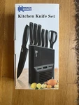 Randalfy 7 Pc Carbon Kitchen Knife Set W/ Block Includes Chef Knives, Scissor. Fixed Price $34.00.