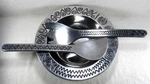 Wilton Armetale Rwp Salad Bowl 3-PIECE Set Fork & Spoon Reggae Pattern. Fixed Price $26.85.