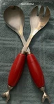 Boston Warehouse Red Stainless Steel Rooster Finial Salad Utensils. Fixed Price $29.00.