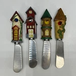 Set Of 4 Warren Kimble Birdhouse Spreaders Vintage Boston Warehouse Stainless. Fixed Price $14.99.