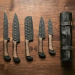 Handmade Carbon Steel Kitchen Knife , 5PCS Chef Set With Leather Roll. Fixed Price $80.10.