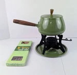 Mcm Fondue Kit Avocado Green Pot W/ Of 6 Danica Ss Forks In Box, Great Set!. Fixed Price $40.00.