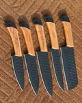 Forged Steel Chef Knife Kitchen Set With Powerd Wood Handle Leather. Fixed Price $124.99.