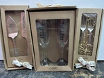 Mud Pie Wedding Engraved Cake Knife Server Forks Champagne Glass Set 6PC. Fixed Price $35.00.
