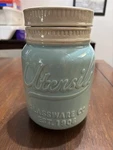 World Market Ceramic Aqua Blue Mason Jar Utensil Holder. Fixed Price $16.00.
