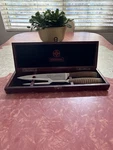 Vintage Mundial Carving Knife & Fork Cutlery Wood Handle Stainless Steel Blade. Fixed Price $45.00.