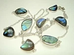 One-of-a-kind Labradorite Peacock Blue Fire Silver Station Necklace 28-36"+. Fixed Price $35.00.