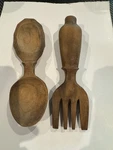 Vintage Wooden Hand Carved Fork Spoon Tribal Decor 7 Set # 6. Fixed Price $11.00.