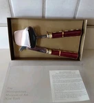 New Metropolitan Museum Of Art Faberge Guilloche' Style Cheese Knife Set & Docs. Fixed Price $35.88.