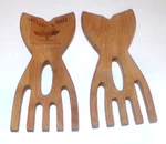 Pair Of Wooden Alaska Whales Tail Salad & Pasta Server Forks. Fixed Price $10.99.