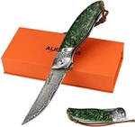 Albatross 7" Mordern Damascus Steel Folding Pocket Knife With Green Paddy Handle. Fixed Price $41.65.