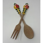 Wooden Salad Server Set With Painted Ceramic Floral Poppy Handles 11.5 Inch. Fixed Price $12.23.