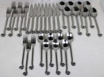 Vintage 32 Pce Pottery Barn Silverware Fiddlehead Fern Glossy Knife, Fork, Spoon. Fixed Price $288.00.