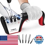 Longzon 5-IN-1 Knife Sharpener 4 Stage Cut-resistant Glove Quickly Sharpens. Fixed Price $27.93.