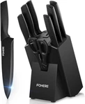 Fohere 8 Pieces Knives Set Carbon Steel Self-sharpening Knife Block Black. Fixed Price $50.00.