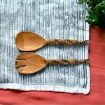 Set 2 Hand-carved Zebra Wood Salad Serving Hands 11" Twisted Handle Tongs. Fixed Price $27.80.