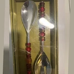 Toss Your Salad With Beaded Handle Servers Set Red Amber Glass Pier 1. Fixed Price $19.00.