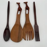 Kenya Hand Carved Wooden Giraffe Salad Server Set & Utensils 4PC Brown African. Fixed Price $17.95.