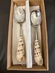 Vintage Shell Handle, Salad Server, Metal Spoons, Mud Pie, Serving Tools. Fixed Price $35.50.
