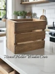 Crate Utensil Holder, Rustic Kitchen Decor, Farmhouse Style Wooden Caddy. Fixed Price $22.99.