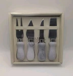 Pier 1 Cheese Knives Set Of 4 Stainless Steel White Marble Handles Box. Fixed Price $19.00.