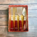 Wild Eye Designs Cheese Knives Set Of 4 Red Sparkle Acrylic Handle Stainless Nib. Fixed Price $31.00.