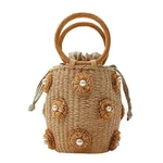 Rattan Flower Pearls Tote Summer Beach Drawstring Handbag Nibd. Fixed Price $47.25.