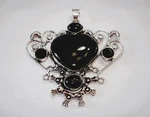 Ab One-of-a-kind Large Black Onyx Open Heart .925 Silver Plate Pendant 3". Fixed Price $40.00.