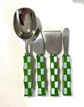 Msc Mainstreet Collection Stainless Utensil Serving Set - Green & White Checked. Fixed Price $25.00.