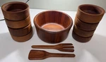 11 Pcs Teak Salad Fruit Bowl, Fork & Spoon, Bowls - Good Condition Vintage Mcm. Fixed Price $55.00.