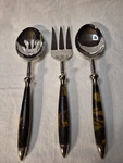 Vtg Ralph Lauren Wentworth Tortoise Hostess Set Slotted Solid Spoons Meat Server. Fixed Price $65.00.