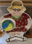 Boston Warehouse 1997 Beach Folk Chip & Dip Earthenware Platter New 16 1/2". Fixed Price $23.99.