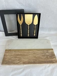 New Crate &barrel Gold Cheese Knives Spreaders Marble Serve Platter. Fixed Price $33.00.
