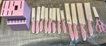 Elitequo Pink Knife Set With Block, Scissors, Easy Clean, 10-PIECE Kitchen. Fixed Price $35.00.