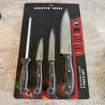 Sharper Image 7 Pc Stainless Steel Knife Set 3 Knives 1 Sharpener & Sheaths. Fixed Price $21.00.