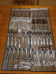 87 Pc Wallace Shiny 18/10 Stainless Flatware Set Korea Spoon Fork Knife Vintage. Fixed Price $148.00.