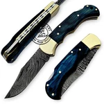 Blue Wood 6.5'' 100% Handmade Damascus Steel Folding Pocket Knife Prime .... Fixed Price $33.21.