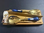 New Box Julia Knight. Peony 4 Salad Serving Set Gold Sapphire.. Fixed Price $45.99.