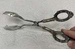 Vintage Web Sterling Silver Ornate Handle Stainless Serving Tongs - Germany. Fixed Price $65.00.