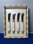 Bombay Set Of 4 Cheese/butter Knives Pearl Design Handles W/box. Fixed Price $31.15.
