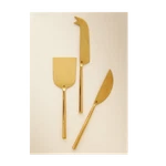 Stainless Steel Gold Cheese Knives Set Of 3 Hard, Flat, Pronged. Fixed Price $38.00.